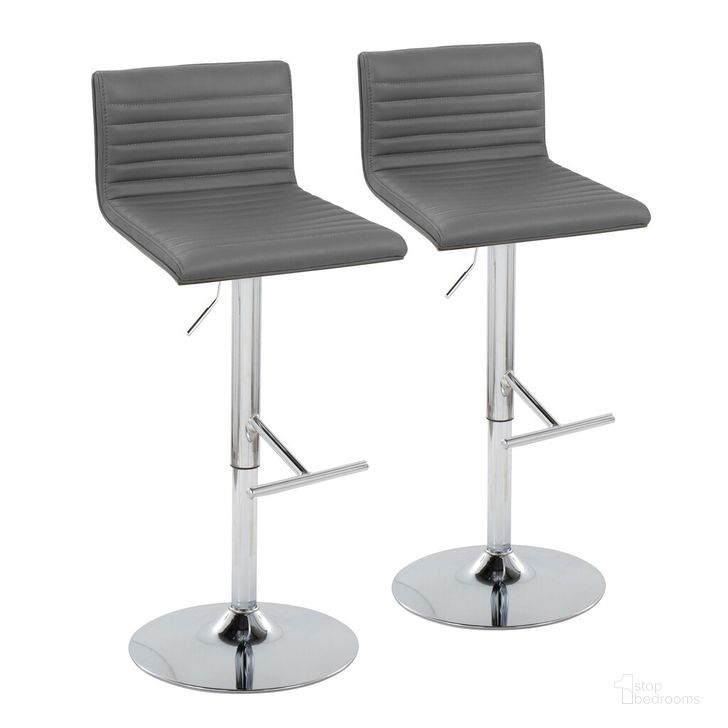 The appearance of Mason Adjustable Barstool Set of 2 In Chrome designed by Lumisource in the modern / contemporary interior design. This gray piece of furniture  was selected by 1StopBedrooms from Mason Collection to add a touch of cosiness and style into your home. Sku: BS-MASONPU-STRT2 CHRWLGY2. Material: Leather. Product Type: Barstool. Image1