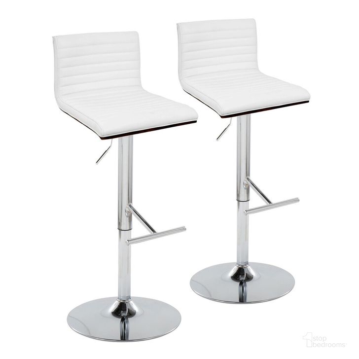 The appearance of Mason Adjustable Barstool Set of 2 In Chrome designed by Lumisource in the modern / contemporary interior design. This white piece of furniture  was selected by 1StopBedrooms from Mason Collection to add a touch of cosiness and style into your home. Sku: BS-MASONPU-STRT2 CHRWLW2. Material: Leather. Product Type: Barstool. Image1