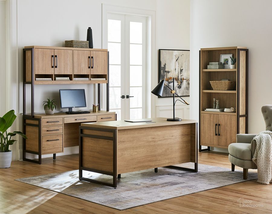 The appearance of Mason Double Pedestal Home Office Set In Brown designed by Martin Furniture in the modern / contemporary interior design. This brown piece of furniture  was selected by 1StopBedrooms from Mason Collection to add a touch of cosiness and style into your home. Sku: MNM680;MNM202. Material: Wood. Product Type: Home Office Set. Image1
