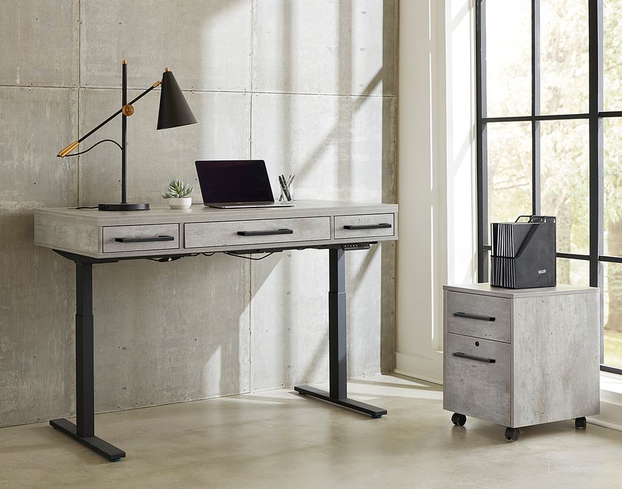 The appearance of Mason Electronic Adjustable Sit Stand Home Office Set In Gray designed by Martin Furniture in the modern / contemporary interior design. This gray piece of furniture  was selected by 1StopBedrooms from Mason Collection to add a touch of cosiness and style into your home. Sku: MNC384T-KIT;MNC202. Material: Wood. Product Type: Home Office Set. Image1