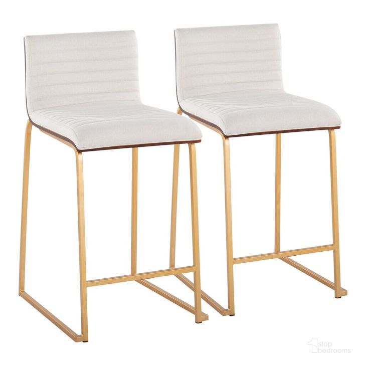 The appearance of Mason Mara 26 Inch Fixed Height Counter Stool Set of 2 In Gold designed by Lumisource in the modern / contemporary interior design. This off white piece of furniture  was selected by 1StopBedrooms from Mason Collection to add a touch of cosiness and style into your home. Sku: B26-MASON-MARA1 AUWLCR2. Material: Wood. Product Type: Barstool. Image1