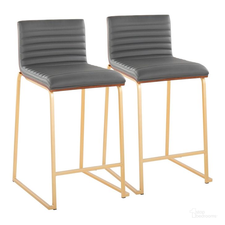 The appearance of Mason Mara 26 Inch Fixed Height Counter Stool Set of 2 In Gold designed by Lumisource in the modern / contemporary interior design. This gray piece of furniture  was selected by 1StopBedrooms from Mason Collection to add a touch of cosiness and style into your home. Sku: B26-MASONPU-MARA1 AUWLGY2. Material: Wood. Product Type: Barstool. Image1