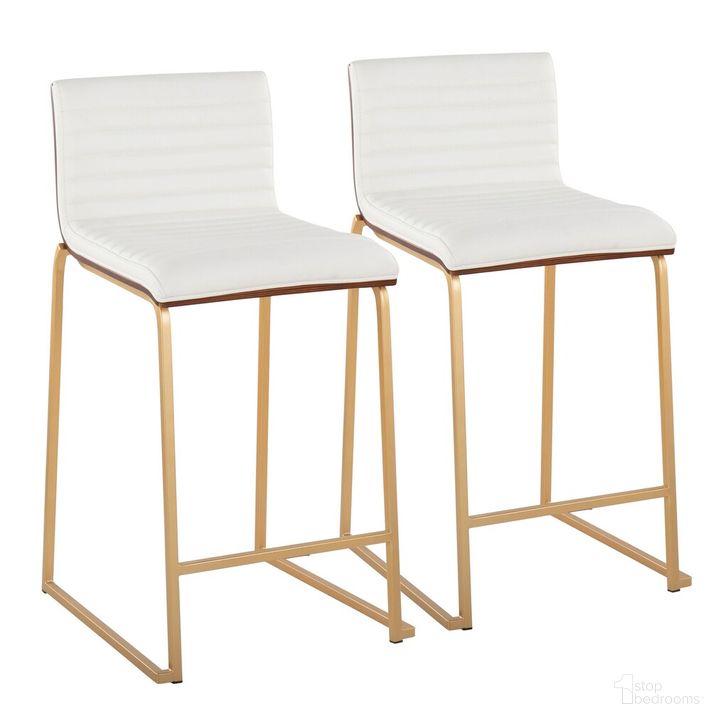 The appearance of Mason Mara 26 Inch Fixed Height Counter Stool Set of 2 In Gold designed by Lumisource in the modern / contemporary interior design. This white piece of furniture  was selected by 1StopBedrooms from Mason Collection to add a touch of cosiness and style into your home. Sku: B26-MASONPU-MARA1 AUWLW2. Material: Wood. Product Type: Barstool. Image1