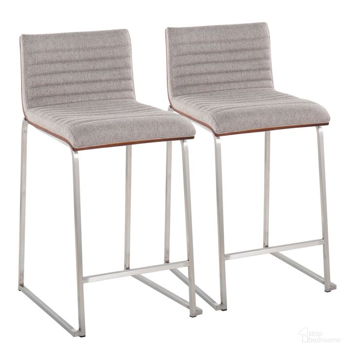 The appearance of Mason Mara 26 Inch Fixed Height Counter Stool Set of 2 In Steel designed by Lumisource in the modern / contemporary interior design. This light gray piece of furniture  was selected by 1StopBedrooms from Mason Collection to add a touch of cosiness and style into your home. Sku: B26-MASON-MARA1 SSWLGY2. Material: Wood. Product Type: Barstool. Image1