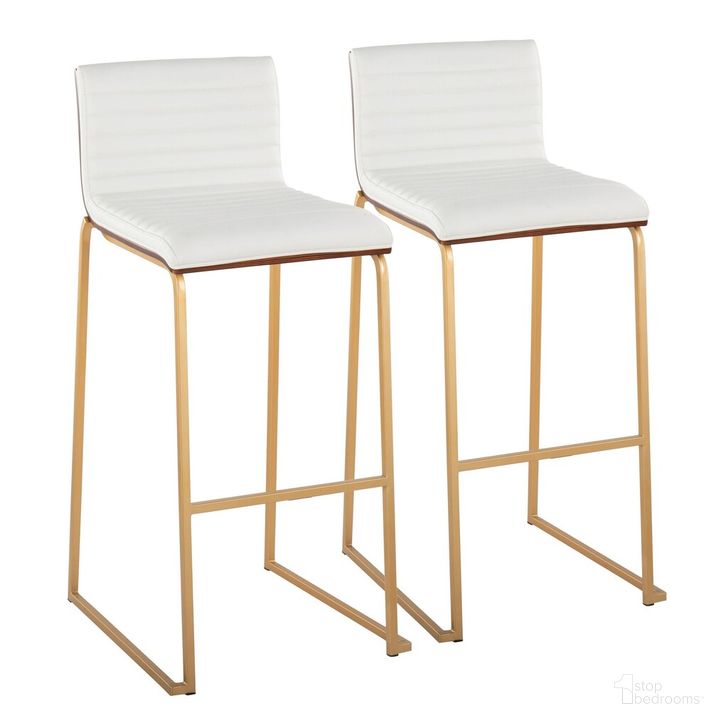 The appearance of Mason Mara 30 Inch Fixed Height Barstool Set of 2 In Gold designed by Lumisource in the modern / contemporary interior design. This white piece of furniture  was selected by 1StopBedrooms from Mason Collection to add a touch of cosiness and style into your home. Sku: B30-MASONPU-MARA1 AUWLW2. Material: Wood. Product Type: Barstool. Image1