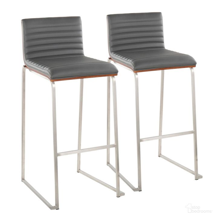 The appearance of Mason Mara 30 Inch Fixed Height Barstool Set of 2 In Steel designed by Lumisource in the modern / contemporary interior design. This gray piece of furniture  was selected by 1StopBedrooms from Mason Collection to add a touch of cosiness and style into your home. Sku: B30-MASONPU-MARA1 SSWLGY2. Material: Wood. Product Type: Barstool. Image1