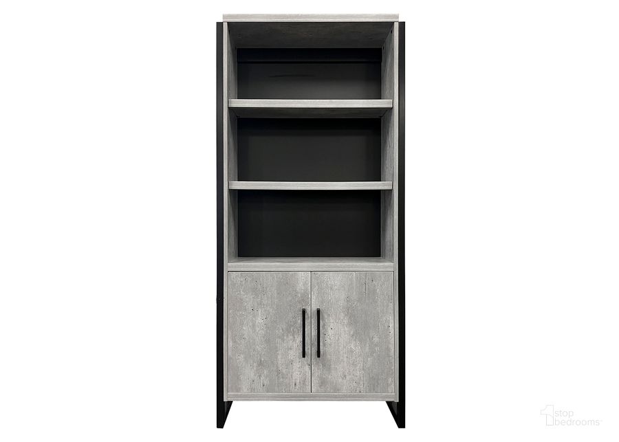 The appearance of Mason Modern Wood Laminate Bookcase with Doors In Concrete Gray designed by Martin Furniture in the modern / contemporary interior design. This concrete piece of furniture  was selected by 1StopBedrooms from Mason Collection to add a touch of cosiness and style into your home. Sku: MNC3678D. Material: Wood. Product Type: Bookcase. Image1
