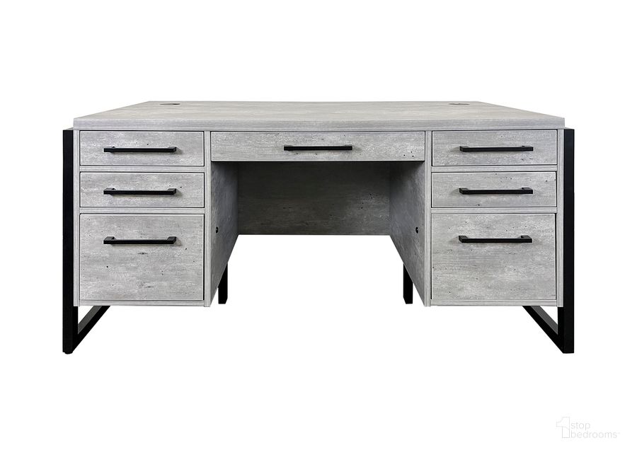 The appearance of Mason Modern Wood Laminate Double Pedestal Executive Desk with Drawers In Concrete Gray designed by Martin Furniture in the modern / contemporary interior design. This concrete piece of furniture  was selected by 1StopBedrooms from Mason Collection to add a touch of cosiness and style into your home. Sku: MNC680. Material: Wood. Product Type: Office Desk. Image1