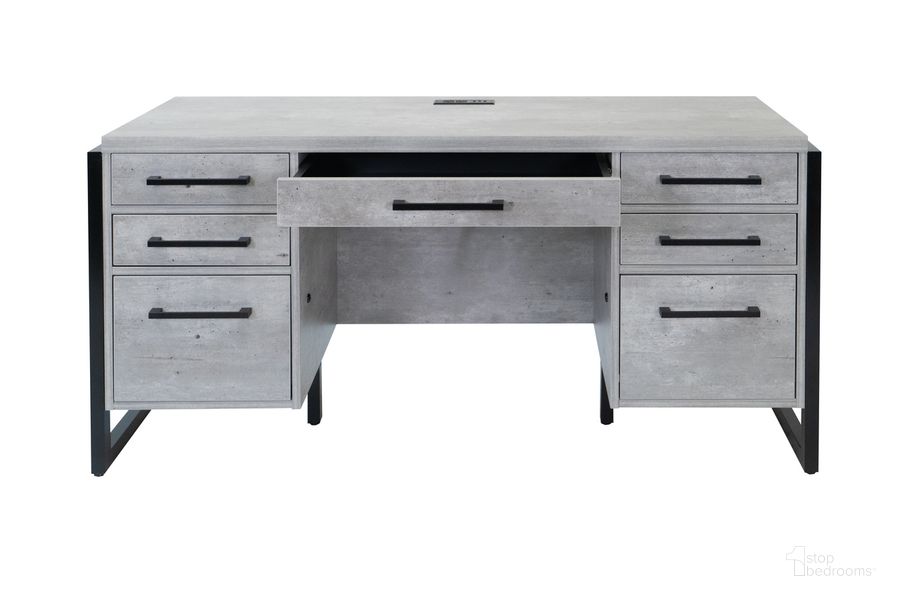 The appearance of Mason Modern Wood Laminate Office Desk with Drawers In Concrete Gray designed by Martin Furniture in the modern / contemporary interior design. This concrete piece of furniture  was selected by 1StopBedrooms from Mason Collection to add a touch of cosiness and style into your home. Sku: MNC689. Material: Wood. Product Type: Office Desk. Image1