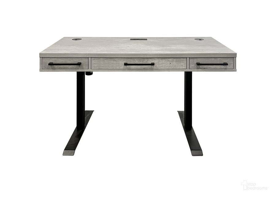 The appearance of Mason Modern Wood Laminate Office Electronic Sit and Stand Desk with Drawers In Concrete Gray designed by Martin Furniture in the modern / contemporary interior design. This concrete piece of furniture  was selected by 1StopBedrooms from Mason Collection to add a touch of cosiness and style into your home. Sku: MNC384T-KIT. Material: Wood. Product Type: Office Desk. Image1
