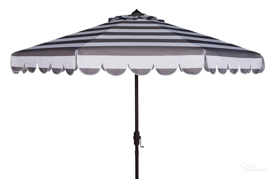 The appearance of Maui Grey and White Single Scallop Striped 9 Crank Auto Tilt Umbrella designed by Safavieh in the glam interior design. This grey/white piece of furniture  was selected by 1StopBedrooms from Maui Collection to add a touch of cosiness and style into your home. Sku: PAT8011B. Material: Aluminum. Product Type: Umbrella. Image1