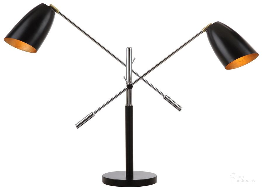 The appearance of Mavis Black and Gold 32 Inch Adjustable Table Lamp designed by Safavieh in the modern / contemporary interior design. This black piece of furniture  was selected by 1StopBedrooms from Mavis Collection to add a touch of cosiness and style into your home. Sku: LIT4363B. Product Type: Table Lamp. Image1