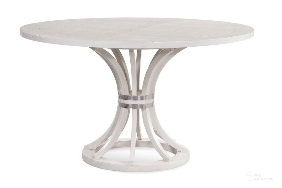 The appearance of Maxine Round Dining Table In White designed by Bassett Mirror Company in the country / farmhouse interior design. This white piece of furniture  was selected by 1StopBedrooms from  to add a touch of cosiness and style into your home. Sku: 6050-DR-700BEC;6050-DR-700TEC. Table Base Style: Pedestal. Table Top Shape: Round. Material: Wood. Product Type: Dining Table. Image1