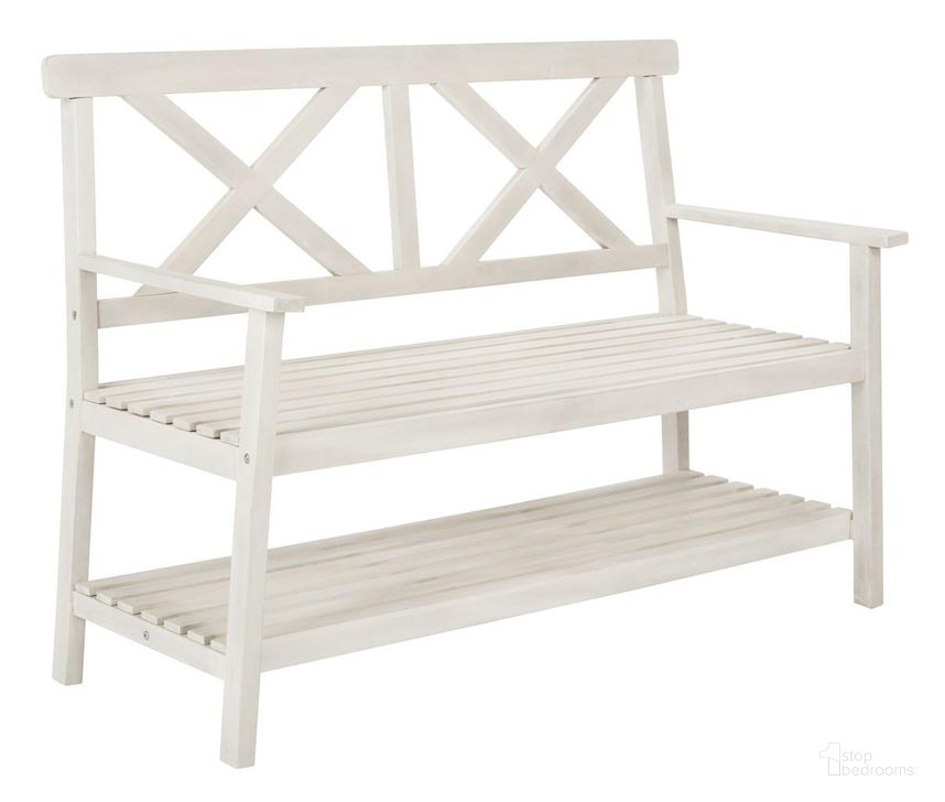 The appearance of Mayer White 49.21 Inch Outdoor Bench designed by Safavieh in the modern / contemporary interior design. This white piece of furniture  was selected by 1StopBedrooms from Mayer Collection to add a touch of cosiness and style into your home. Sku: PAT6744B. Product Type: Bench. Image1