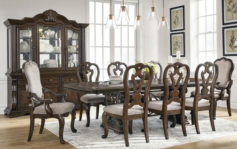 The appearance of Maylee Dark Brown Extendable Dining Room Set designed by Signature Design by Ashley in the traditional interior design. This dark brown piece of furniture  was selected by 1StopBedrooms from Maylee Collection to add a touch of cosiness and style into your home. Sku: D947-55B;D947-55T;D947-01. Material: Wood. Product Type: Dining Room Set. Image1