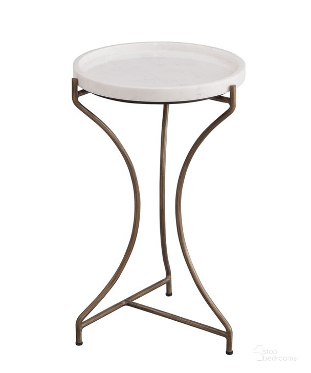 The appearance of Mcgowan Accent Table In White designed by Bassett Mirror Company in the glam interior design. This white piece of furniture  was selected by 1StopBedrooms from  to add a touch of cosiness and style into your home. Sku: 9898-LR-223. Material: Marble. Product Type: Accent Table. Image1