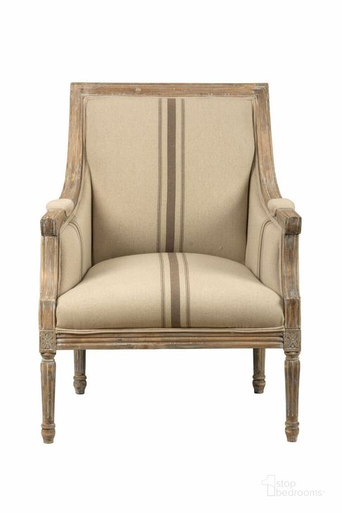 The appearance of Mckenna French Detailing Solid Wood Upholstered Accent Chair In Tan designed by Jofran in the country / farmhouse interior design. This tan piece of furniture  was selected by 1StopBedrooms from McKenna Collection to add a touch of cosiness and style into your home. Sku: MCKENNAKD-CH-TAN. Product Type: Accent Chair. Material: Rubberwood. Image1