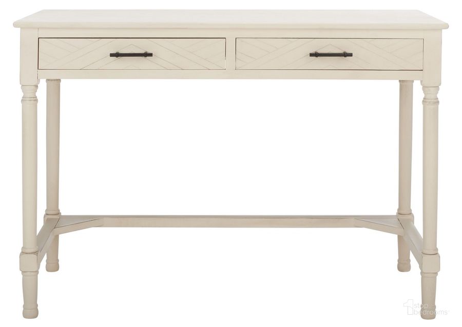 The appearance of Mckinlee 2 Drawer Desk in Distressed White designed by Safavieh in the modern / contemporary interior design. This distressed white piece of furniture  was selected by 1StopBedrooms from Mckinlee Collection to add a touch of cosiness and style into your home. Sku: DSK5705A. Material: Wood. Product Type: Desk. Image1