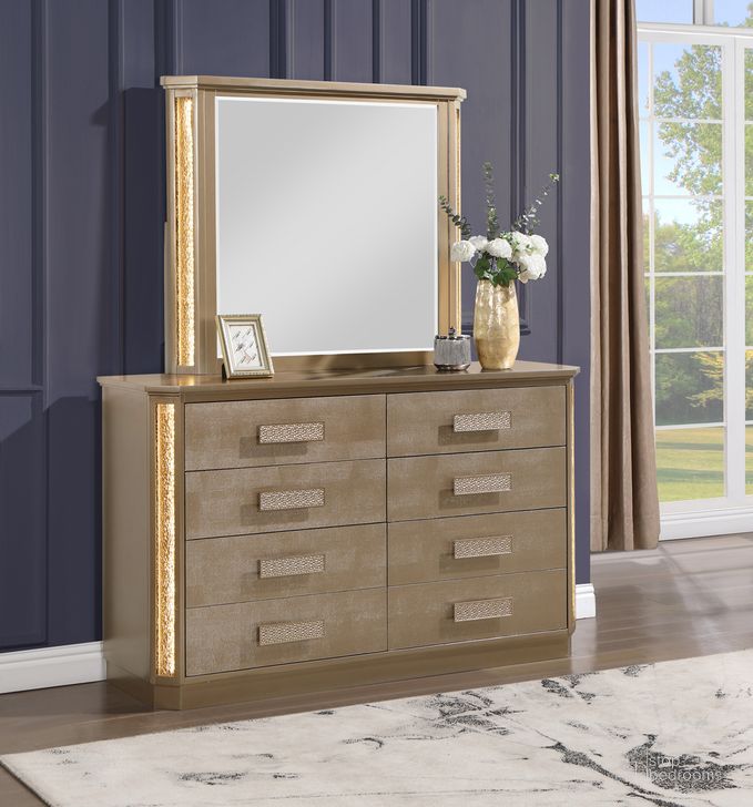 The appearance of Medusa Dresser In Gold designed by Galaxy Home Furnishings in the modern / contemporary interior design. This gold piece of furniture  was selected by 1StopBedrooms from Medusa Collection to add a touch of cosiness and style into your home. Sku: 601955551649. Material: Wood. Product Type: Dresser. Image1