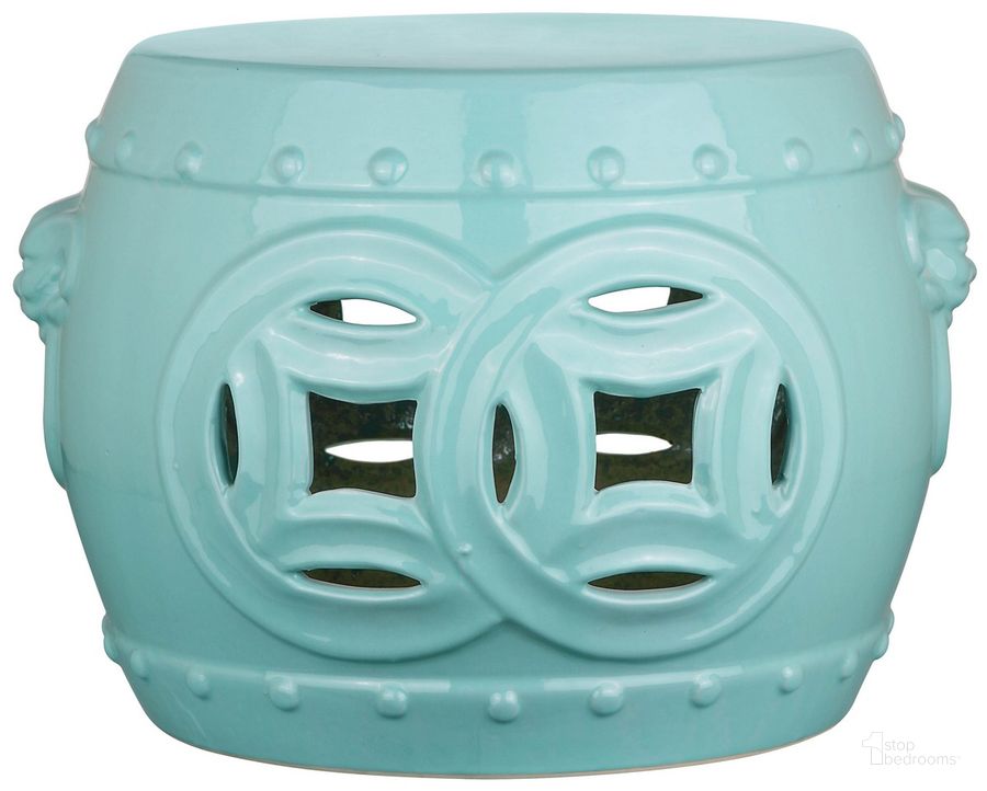 The appearance of Mei Light Blue Double Coin Garden Stool designed by Safavieh in the modern / contemporary interior design. This light blue piece of furniture  was selected by 1StopBedrooms from Mei Collection to add a touch of cosiness and style into your home. Sku: ACS4534C. Product Type: Stool. Image1