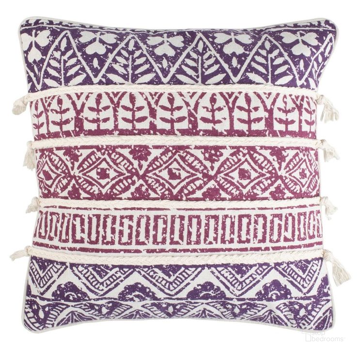 The appearance of Mela Pillow designed by Safavieh in the modern / contemporary interior design. This purple piece of furniture  was selected by 1StopBedrooms from Safavieh PLS Collection to add a touch of cosiness and style into your home. Sku: PLS7099A-1818. Material: Cotton. Product Type: Pillows and Throw. Image1