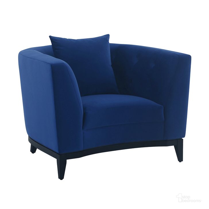 The appearance of Melange Blue Velvet Upholstered Accent Chair with Black Wood Base designed by Armen Living in the glam interior design. This gray piece of furniture  was selected by 1StopBedrooms from Melange Collection to add a touch of cosiness and style into your home. Sku: LCMG1BLUE. Product Type: Sofa Chair. Material: Velvet. Image1