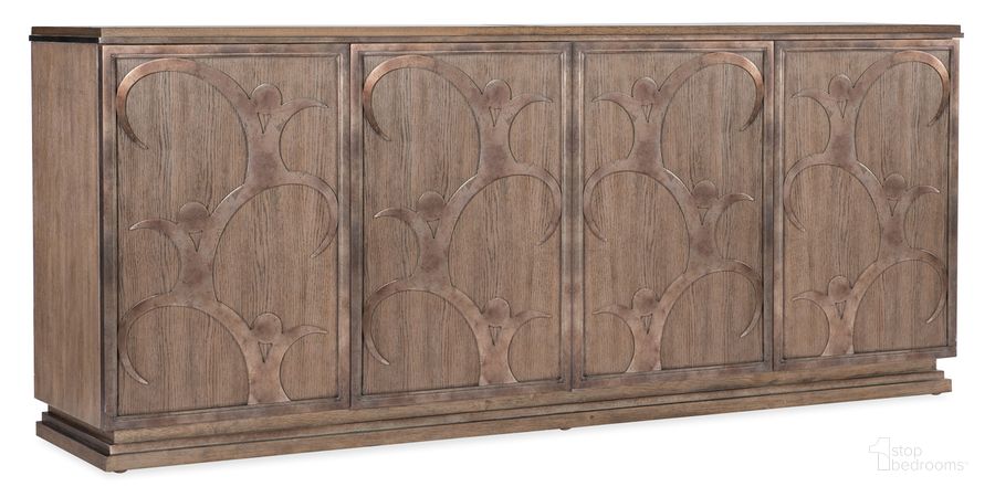 The appearance of Melange Dancer Credenza In Brown designed by Hooker in the transitional interior design. This brown piece of furniture  was selected by 1StopBedrooms from Melange Collection to add a touch of cosiness and style into your home. Sku: 628-85717-89. Product Type: Credenza. Material: Wood Veneer. Image1