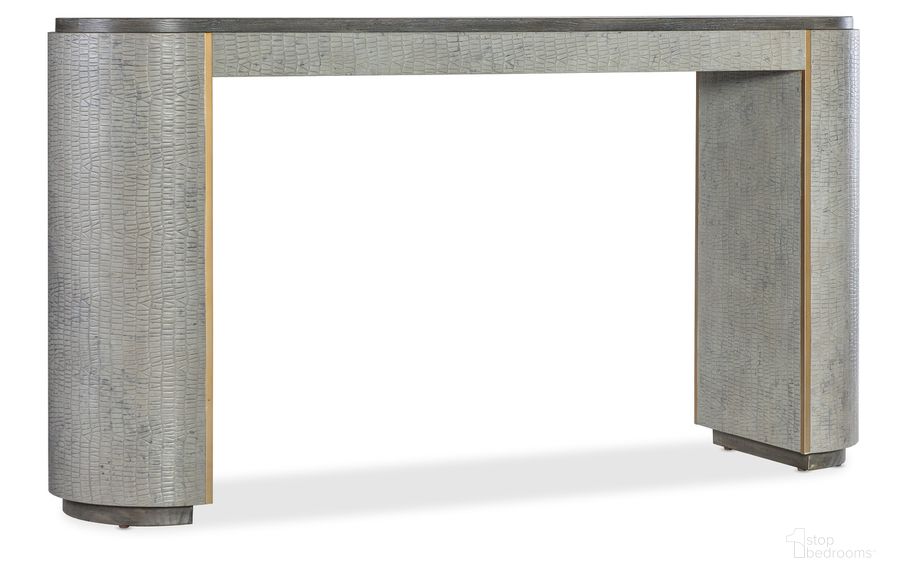 The appearance of Melange Dylian Console Table In Gray designed by Hooker in the transitional interior design. This gray piece of furniture  was selected by 1StopBedrooms from Melange Collection to add a touch of cosiness and style into your home. Sku: 628-80534-95. Product Type: Console Table. Material: Wood Veneer. Image1