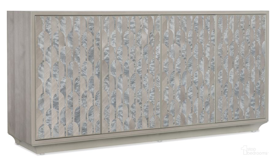 The appearance of Melange Emile Credenza In Gray designed by Hooker in the transitional interior design. This gray piece of furniture  was selected by 1StopBedrooms from Melange Collection to add a touch of cosiness and style into your home. Sku: 628-85698-95. Product Type: Credenza. Material: Wood Veneer. Image1