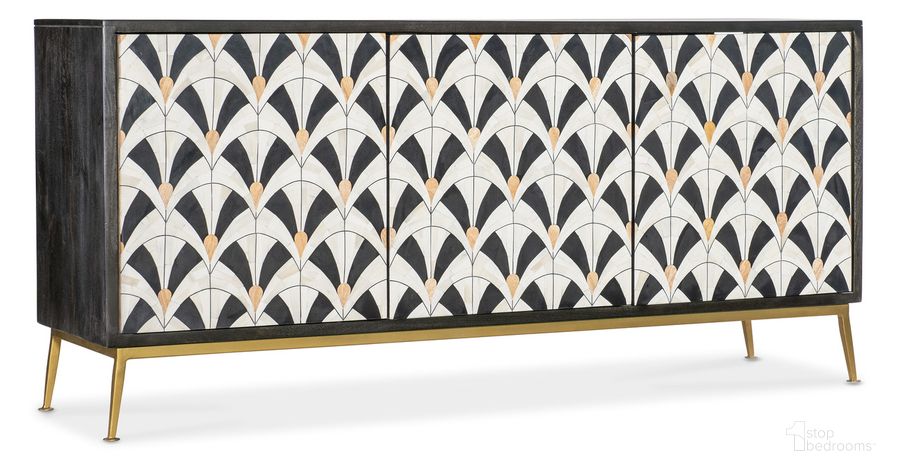 The appearance of Melange Renee Credenza In Black designed by Hooker in the transitional interior design. This black piece of furniture  was selected by 1StopBedrooms from Melange Collection to add a touch of cosiness and style into your home. Sku: 628-85718-99. Material: Wood. Product Type: Credenza. Image1