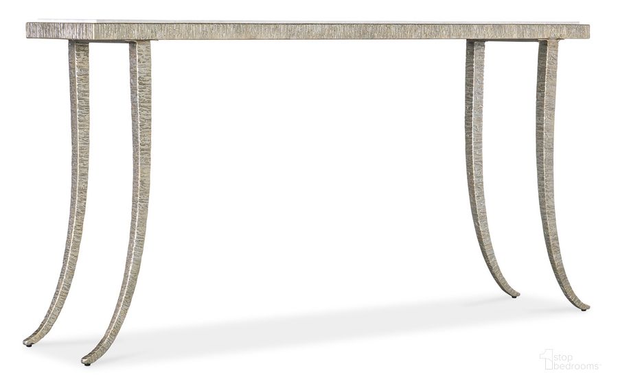 The appearance of Melange Sabre Console Table In Silver designed by Hooker in the transitional interior design. This silver piece of furniture  was selected by 1StopBedrooms from Melange Collection to add a touch of cosiness and style into your home. Sku: 628-85669-00. Material: Metal. Product Type: Console Table. Image1