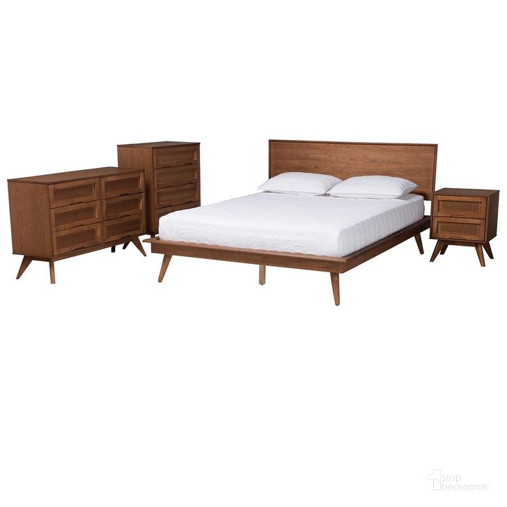 The appearance of Melora Wood and Rattan 4 Piece Full Bedroom Set In Walnut Brown designed by Baxton Studio in the transitional interior design. This walnut brown piece of furniture  was selected by 1StopBedrooms from Melora Collection to add a touch of cosiness and style into your home. Sku: MG0004-Ash Walnut-Full 4PC Bedroom Set. Product Type: Bedroom Set. Material: Rubberwood. Image1