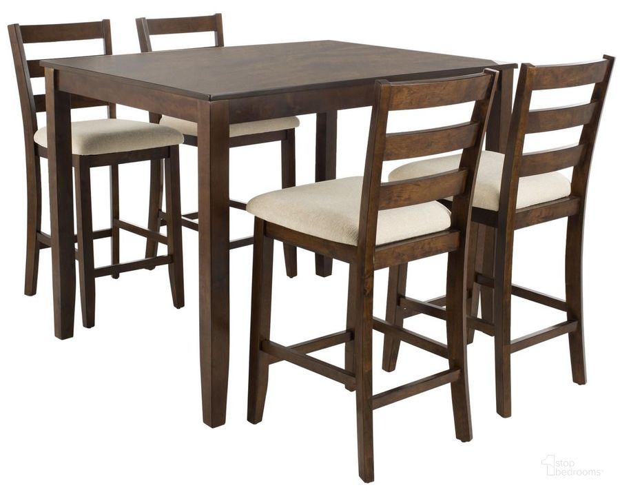 The appearance of Melvin Brown/Beige 5 Piece Pub Set designed by Safavieh in the traditional interior design. This brown piece of furniture  was selected by 1StopBedrooms from Safavieh DNS Collection to add a touch of cosiness and style into your home. Sku: DNS9200A. Material: Wood. Product Type: Bistro & Pub Set. Image1