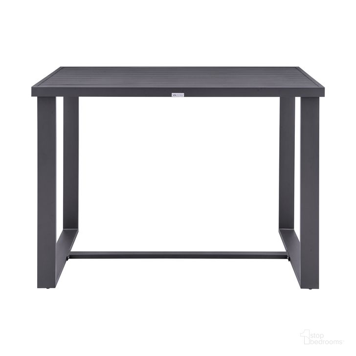 The appearance of Menorca Outdoor Patio Bar Height Dining Table In Dark Gray designed by Armen Living in the modern / contemporary interior design. This dark gray piece of furniture  was selected by 1StopBedrooms from Menorca Collection to add a touch of cosiness and style into your home. Sku: LCMQBTGR30. Material: Aluminum. Product Type: Outdoor Bar Furniture. Size: 59". Image1
