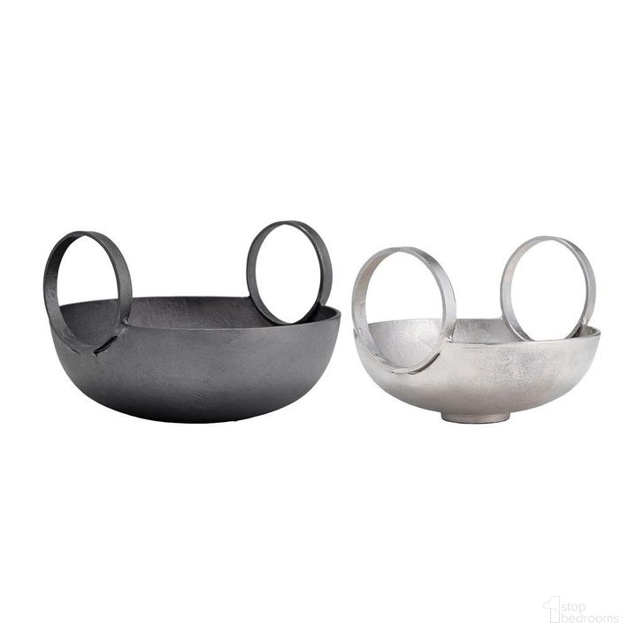 The appearance of Metal 7/8 Inch Bowl With Handles Set of 2 In Silver And Gunmetal designed by Sagebrook in the modern / contemporary interior design. This silver piece of furniture  was selected by 1StopBedrooms from  to add a touch of cosiness and style into your home. Sku: 17752. Material: Aluminum. Product Type: Bowl. Image1