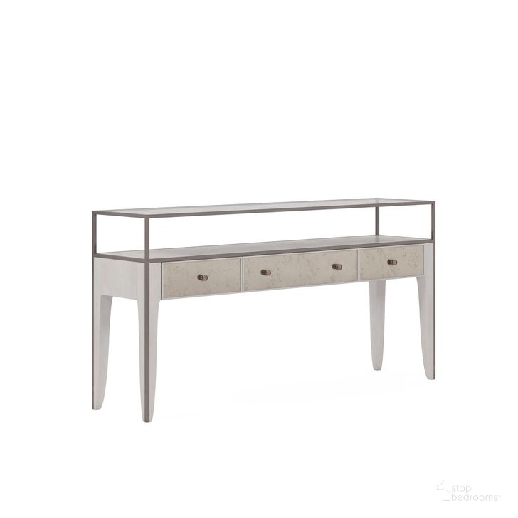 The appearance of Mezzanine Console Table In Light Gray designed by A.R.T. in the transitional interior design. This light gray piece of furniture  was selected by 1StopBedrooms from Mezzanine Collection to add a touch of cosiness and style into your home. Sku: 325327-2249. Product Type: Console Table. Material: Poplar. Image1