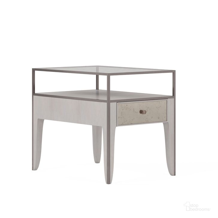 The appearance of Mezzanine End Table In Light Gray designed by A.R.T. in the transitional interior design. This light gray piece of furniture  was selected by 1StopBedrooms from Mezzanine Collection to add a touch of cosiness and style into your home. Sku: 325324-2249. Product Type: End Table. Material: Poplar. Image1