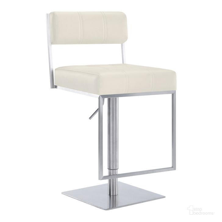 The appearance of Michele Swivel Adjustable Height Off-White Faux Leather and Brushed Stainless Steel Bar Stool designed by Armen Living in the modern / contemporary interior design. This white piece of furniture  was selected by 1StopBedrooms from Michele Collection to add a touch of cosiness and style into your home. Sku: LCMISWBABSWH. Product Type: Barstool. Material: Stainless Steel. Image1