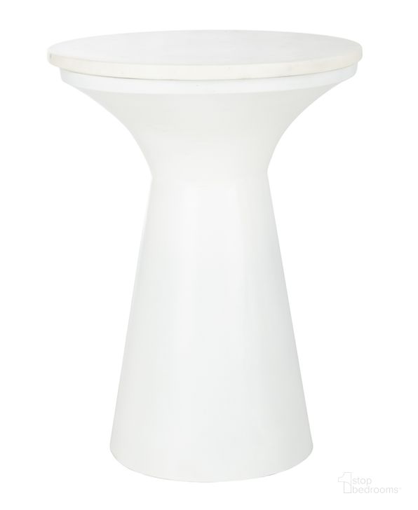 The appearance of Mila White Marble and White Pedestal End Table designed by Safavieh in the modern / contemporary interior design. This white piece of furniture  was selected by 1StopBedrooms from Mila Collection to add a touch of cosiness and style into your home. Sku: ACC7203B. Product Type: Accent Table. Material: Iron. Image1