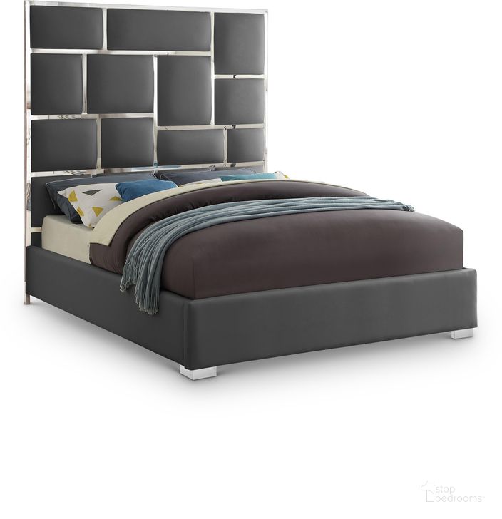 The appearance of Milan Faux Leather King Bed In Grey designed by Meridian in the modern / contemporary interior design. This grey faux leather piece of furniture  was selected by 1StopBedrooms from Milan Collection to add a touch of cosiness and style into your home. Sku: MilanGrey-K-1;MilanGrey-K-2. Bed Type: Platform Bed. Material: Metal. Product Type: Platform Bed. Bed Size: King. Image1