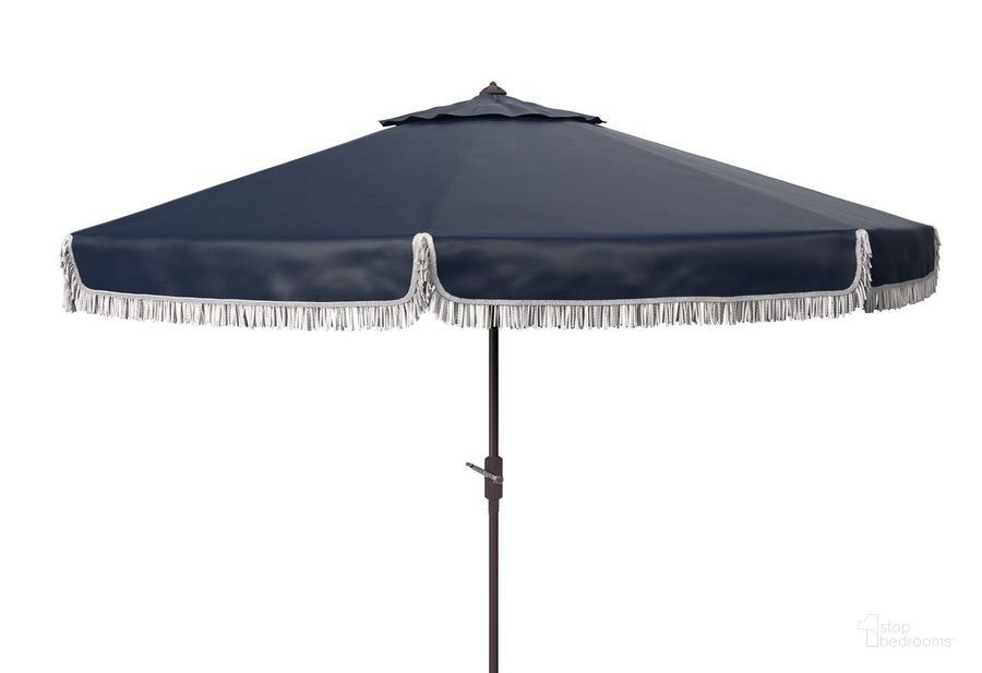 The appearance of Milan Fringe 11Ft Rnd Crank Umbrella PAT8108A designed by Safavieh in the modern / contemporary interior design. This white navy piece of furniture  was selected by 1StopBedrooms from Milan Collection to add a touch of cosiness and style into your home. Sku: PAT8108A. Material: Aluminum. Product Type: Umbrella. Image1
