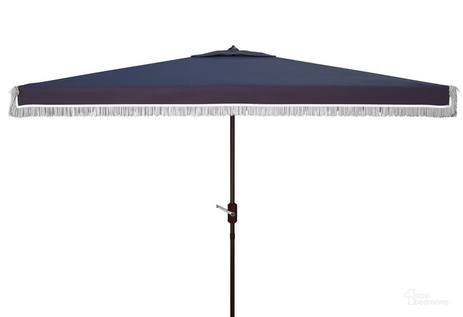 The appearance of Milan Fringe 6.5 X 10 Ft Rect Crank Umbrella PAT8308A designed by Safavieh in the modern / contemporary interior design. This white navy piece of furniture  was selected by 1StopBedrooms from Milan Collection to add a touch of cosiness and style into your home. Sku: PAT8308A. Material: Aluminum. Product Type: Umbrella. Image1