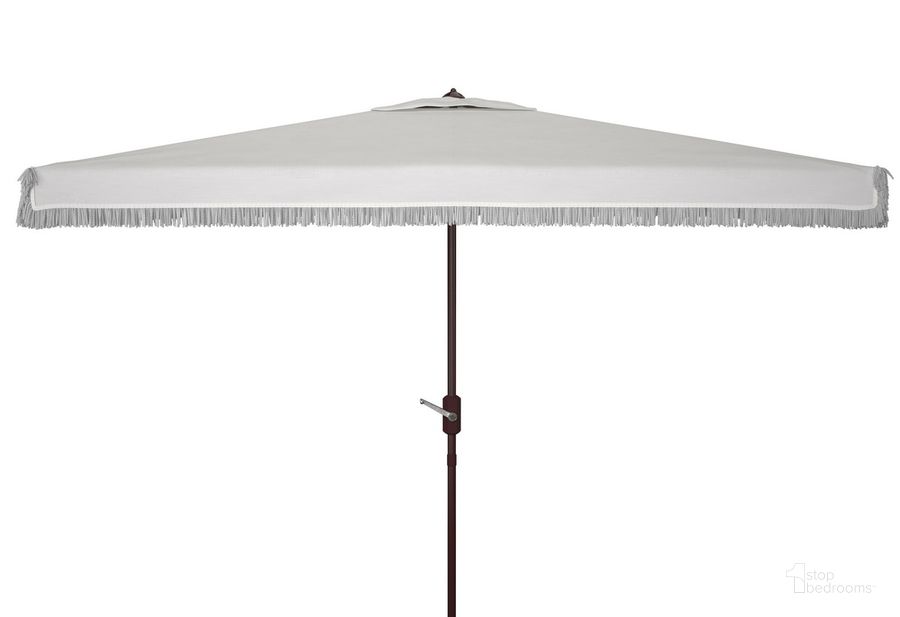 The appearance of Milan Fringe 6.5 X 10 Ft Rect Crank Umbrella PAT8308C designed by Safavieh in the modern / contemporary interior design. This white piece of furniture  was selected by 1StopBedrooms from Milan Collection to add a touch of cosiness and style into your home. Sku: PAT8308C. Material: Aluminum. Product Type: Umbrella. Image1