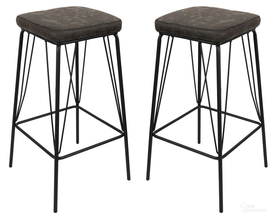 The appearance of Millard Leather Barstool Set of 2 In Grey designed by LeisureMod in the modern / contemporary interior design. This grey piece of furniture  was selected by 1StopBedrooms from Millard Collection to add a touch of cosiness and style into your home. Sku: MS36GR2. Product Type: Barstool. Material: PU. Image1