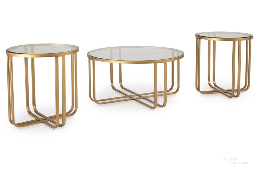 The appearance of Milloton Table Set of 3 In Gold designed by Signature Design by Ashley in the modern / contemporary interior design. This gold piece of furniture  was selected by 1StopBedrooms from Milloton Collection to add a touch of cosiness and style into your home. Sku: T398-13. Material: Metal. Product Type: Nesting Table. Image1