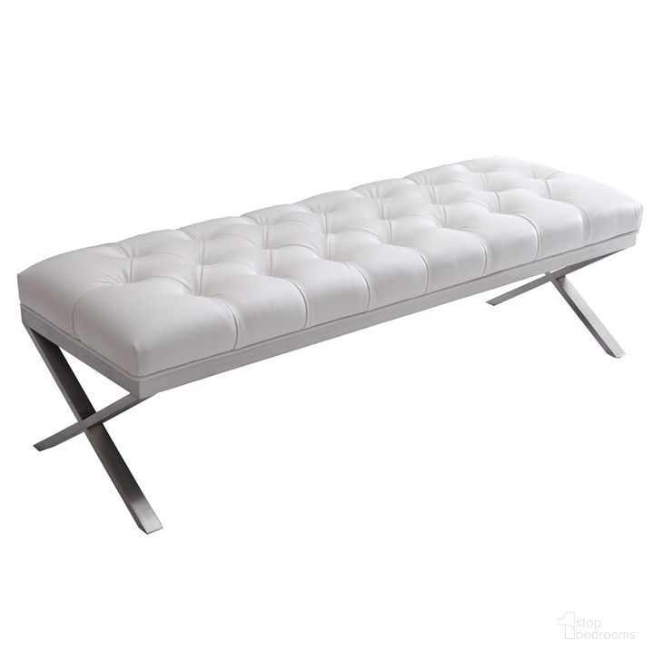 The appearance of Milo Bench In Brushed Stainless Steel Finish with White Pu designed by Armen Living in the modern / contemporary interior design. This white piece of furniture  was selected by 1StopBedrooms from Milo Collection to add a touch of cosiness and style into your home. Sku: LCMIBEWH. Product Type: Bench. Material: Stainless Steel. Image1