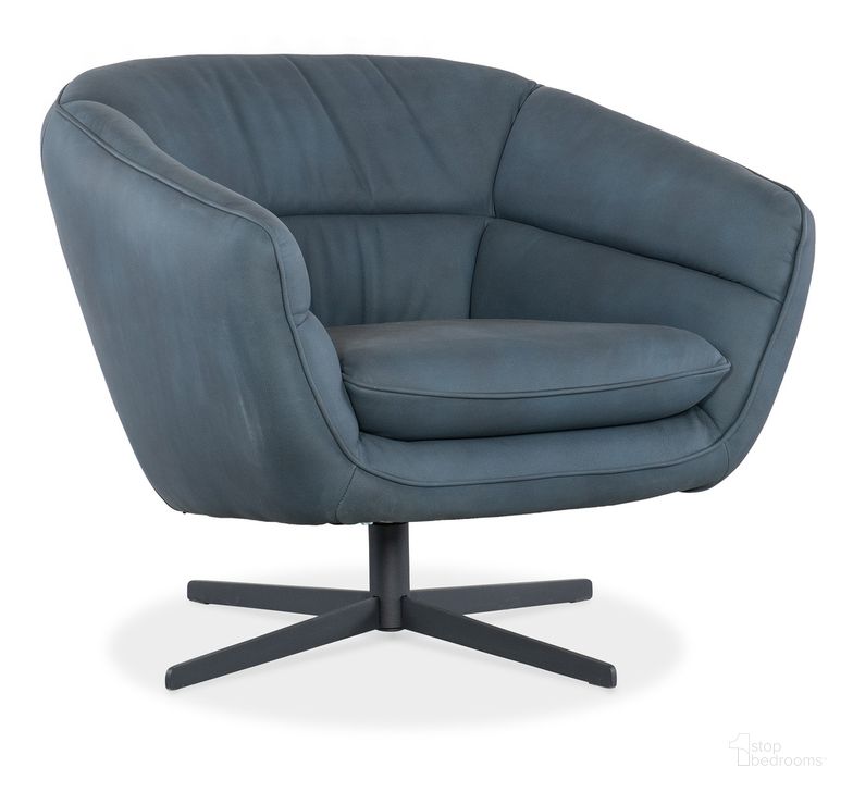 The appearance of Mina Swivel Chair In Medium Blue designed by Hooker in the modern / contemporary interior design. This blue piece of furniture  was selected by 1StopBedrooms from CC Collection to add a touch of cosiness and style into your home. Sku: CC722-SW-049. Material: Leather. Product Type: Swivel Chair. Image1