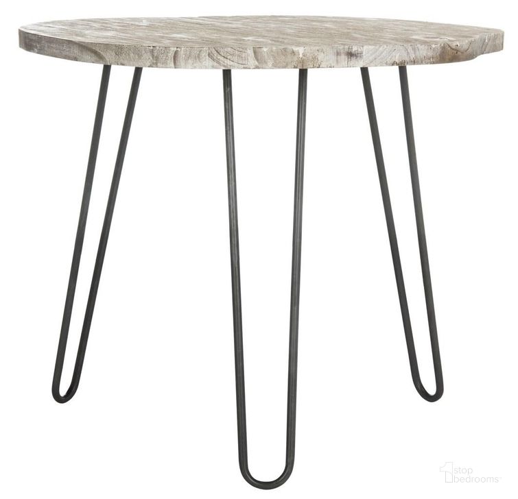 The appearance of Mindy Grey and White Wash Wood Top Dining Table designed by Safavieh in the modern / contemporary interior design. This natural piece of furniture  was selected by 1StopBedrooms from Mindy Collection to add a touch of cosiness and style into your home. Sku: DTB6500A. Product Type: Dining Table. Material: Iron. Table Top Shape: Free Form. Size: 39". Image1
