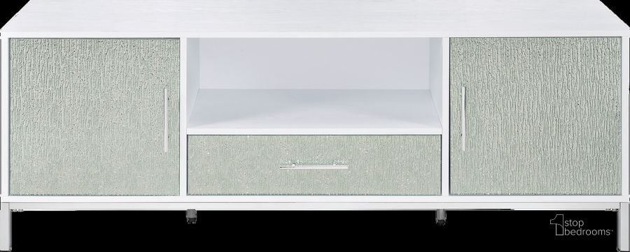 The appearance of Mirage TV Cabinet In White designed by Steve Silver in the modern / contemporary interior design. This white piece of furniture  was selected by 1StopBedrooms from Mirage Collection to add a touch of cosiness and style into your home. Sku: MR300TV. Product Type: TV Console. Material: Melamine. Image1