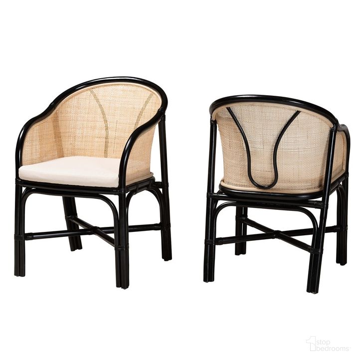 The appearance of Miranda Two Tone Natural Rattan Dining Chair Set of 2 In White and Black designed by Baxton Studio in the bohemian interior design. This white/black piece of furniture  was selected by 1StopBedrooms from Miranda Collection to add a touch of cosiness and style into your home. Sku: Miranda-Rattan-DC. Material: Natural Rattan. Product Type: Dining Chair. Image1